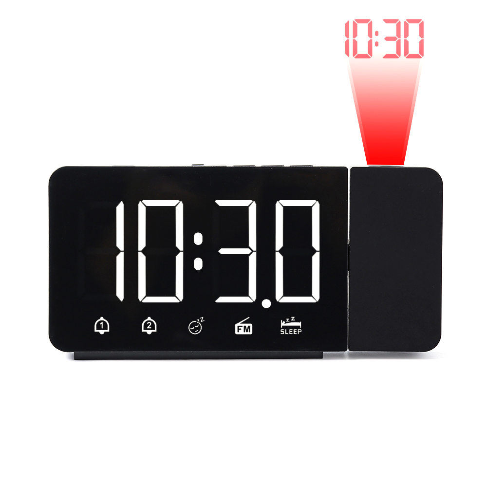 Sveglia della proiezione Digital Alarm Clock Con Funzione Snooze FM Display A LED Orologio Elettronico Per La Camera Da Letto Ufficio: White Letter
