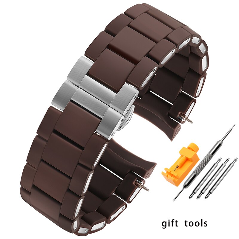 Cinturino in gomma siliconica acciaio in gomma per AR5890 AR5889 AR5858 AR5920 AR5868 AR8023 uomo 23mm donna 20mm cinturino cinturino: brown silver buckle / 23 millimetri