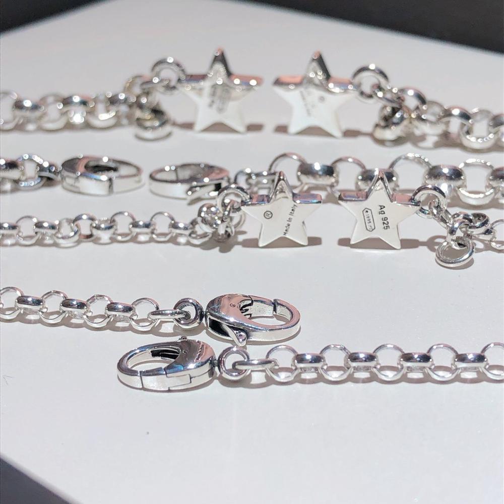 925 pequena estrela pulseira de prata esterlina; charme original e clássico micro-etiqueta; 100% prata esterlina