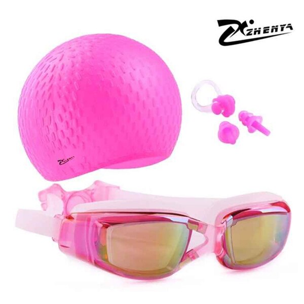 Czepek mężczyźni kobiety okulary korekcyjne krótkowzroczność silikon natacion wodoodporny kapelusz piscina nurkowanie komplet zatyczek do uszu okulary do nurkowania: Pink