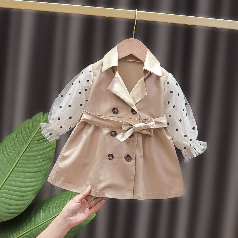 Mesh Patchwork Baby Meisje Trenchcoats Herfst Puff Mouwen Slanke Prinses Kinderen Kids Kleding Uitloper Tops: 80 for 12M