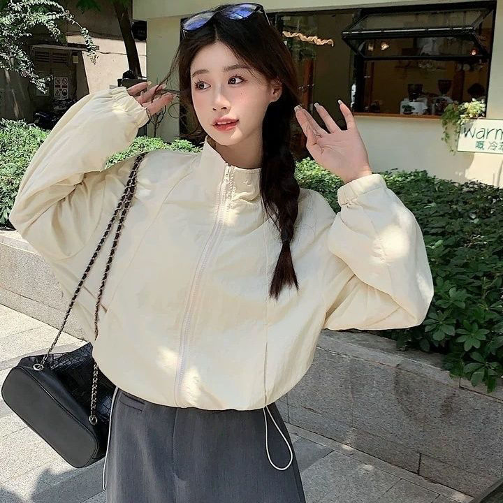 Stora jackor kvinnor bf-stil chic harajuku casual koreansk vindjacka kappor dragkedja streetwear höst ytterkläder: Xl / Blå