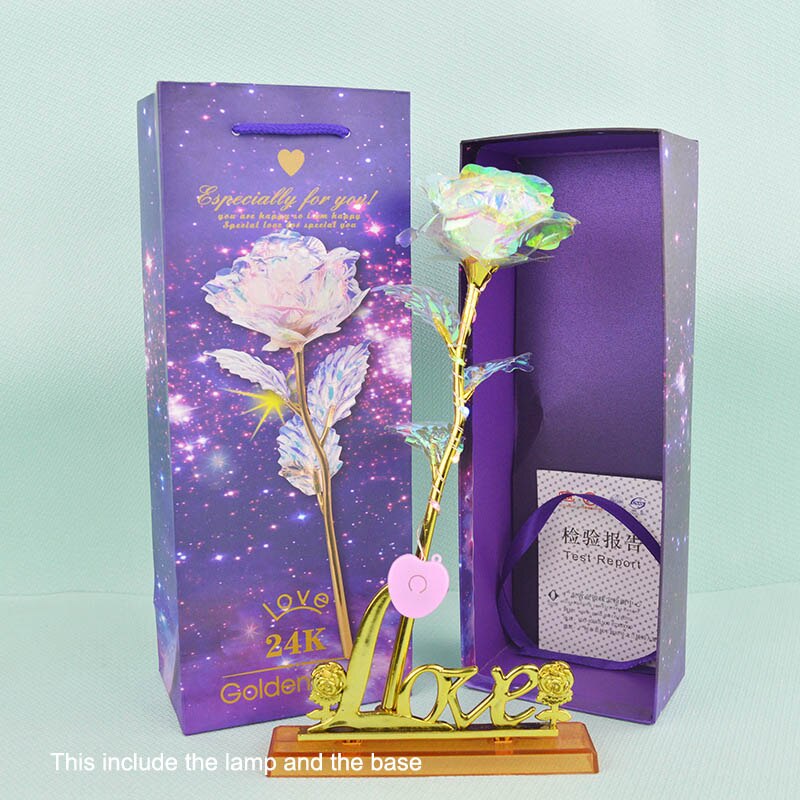 Glitterkleurige gouden rozendoos galaxy roos met liefdesbasis lichtgevende roos valentijn moederdag jubileum: 03