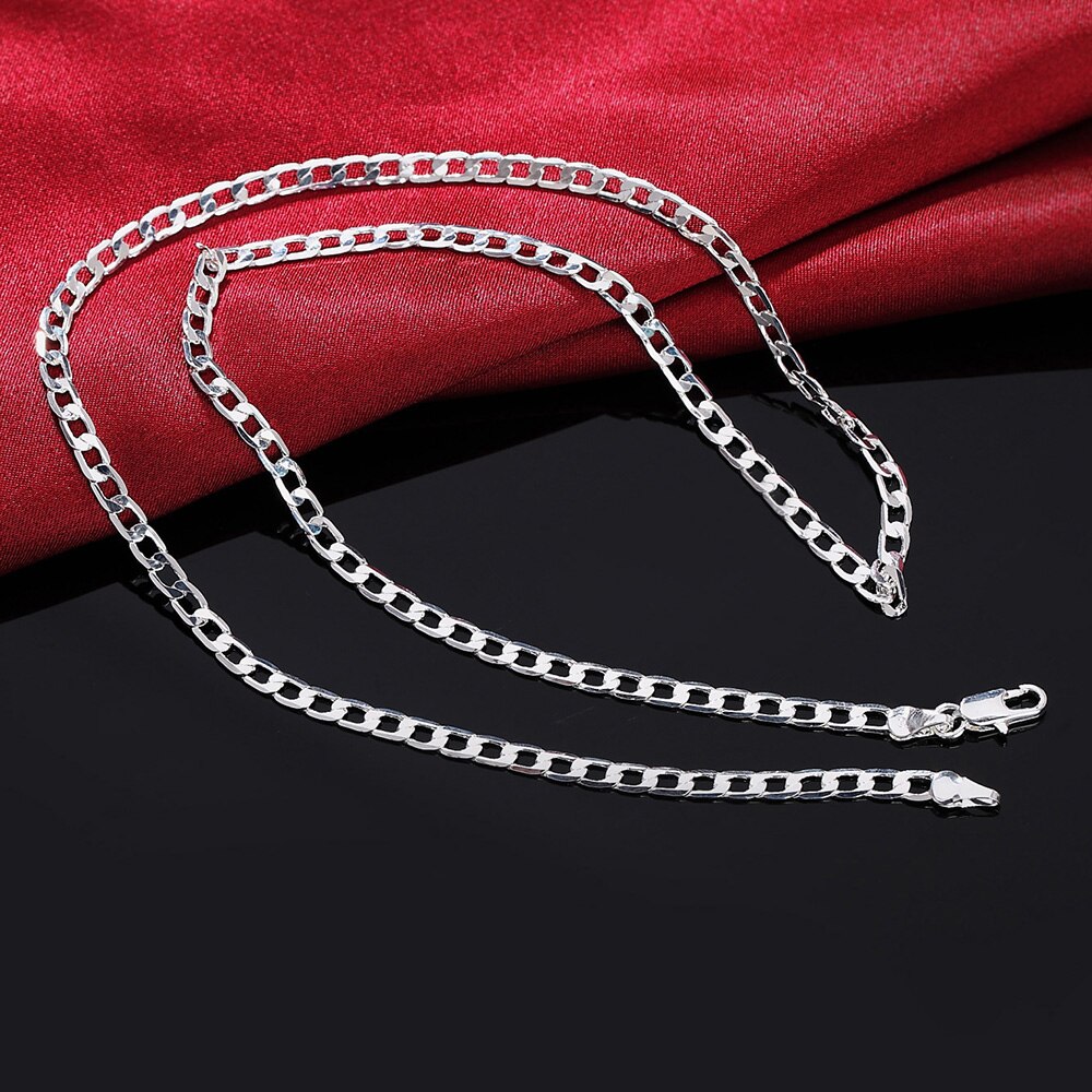 BAYTTLING 925 Sterling Zilver 16/18/20/22/24/26/28/30 inch 4 MM Volledige Zijwaartse Ketting Voor Vrouwen Mannen Bruiloft Sieraden