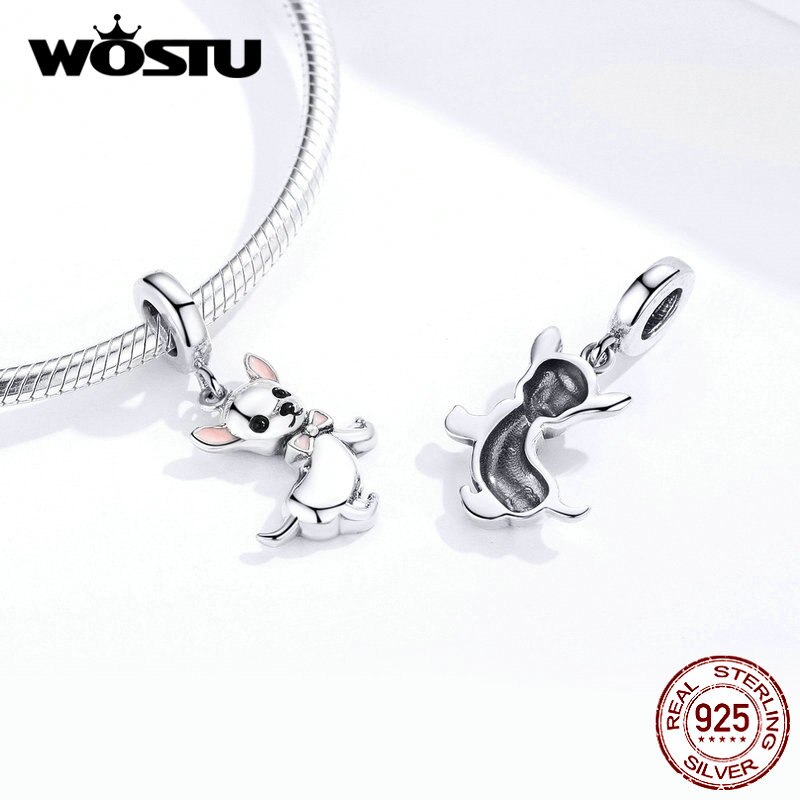 WOSTU Authentische 925 Sterling Silber Chihuahua Hund Charme passen Original Armbinde DIY Perlen Halskette Anhänger Schmuck, Der FIC1317