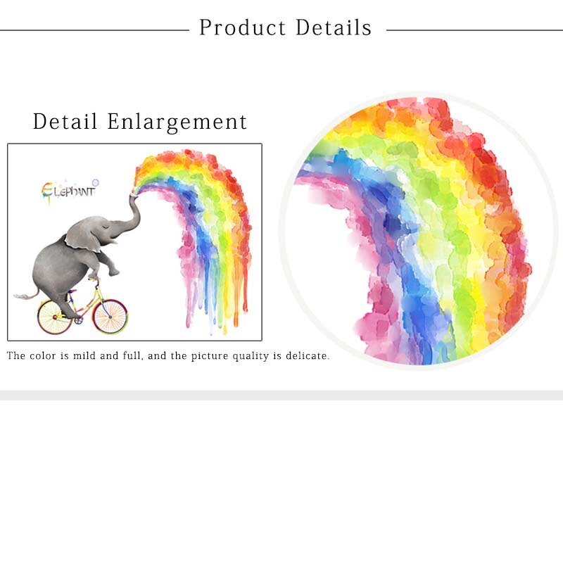 Cartoon Olifant Regenboog Muursticker Grote Dier Kinderkamer Decoratie Poster Kwekerij Muur Stickers Muurschildering Foto Wall Art