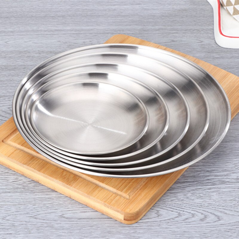 Plaque de tréfilage en acier inoxydable 304, plaque ronde de Style coréen 14-30CM 1 pièces: 14-26CM 5PCS SET