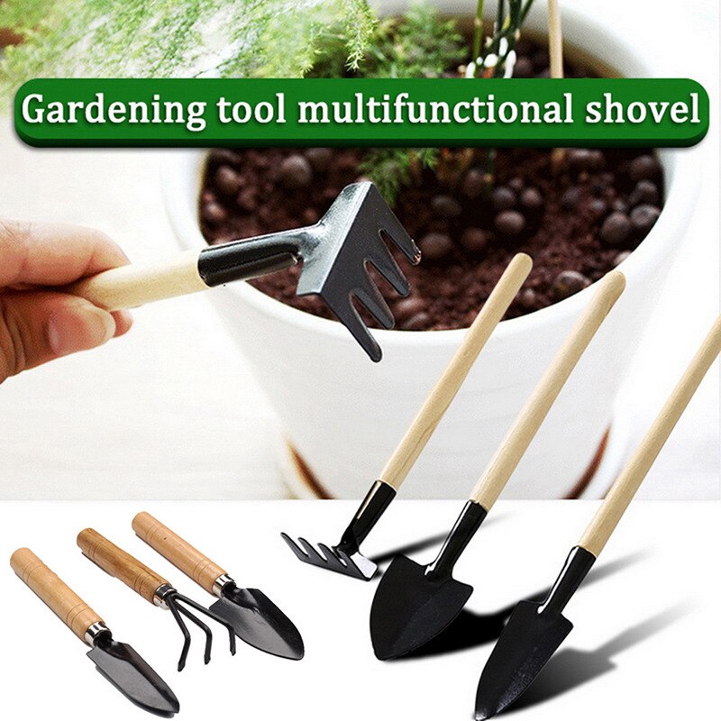 3Pcs Mini Shovel Rake Set Shovel for Plants Bonsai Tools Garden Mini Hand Tools Miniature Planting Set Wooden Handle Spade Set