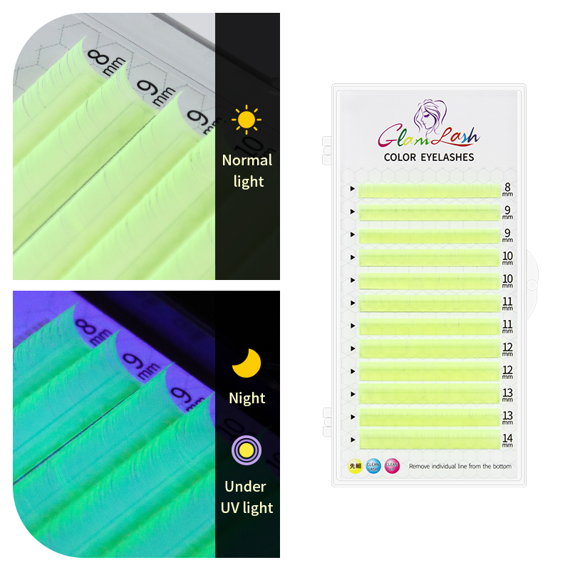 GLAMLASH fluorescencyjne przedłużanie rzęs różowy zielony żółty pomarańczowy UV Neon przedłużanie rzęs świecące w ciemności rzęsy makijaż: C / UV Yellow