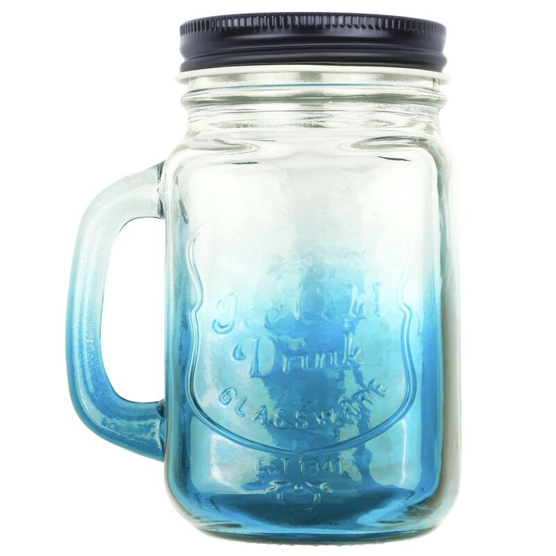 Fashionable Vintage Mason Glass Drinking Jar Bottles Cup 500ML/17oz: Blue