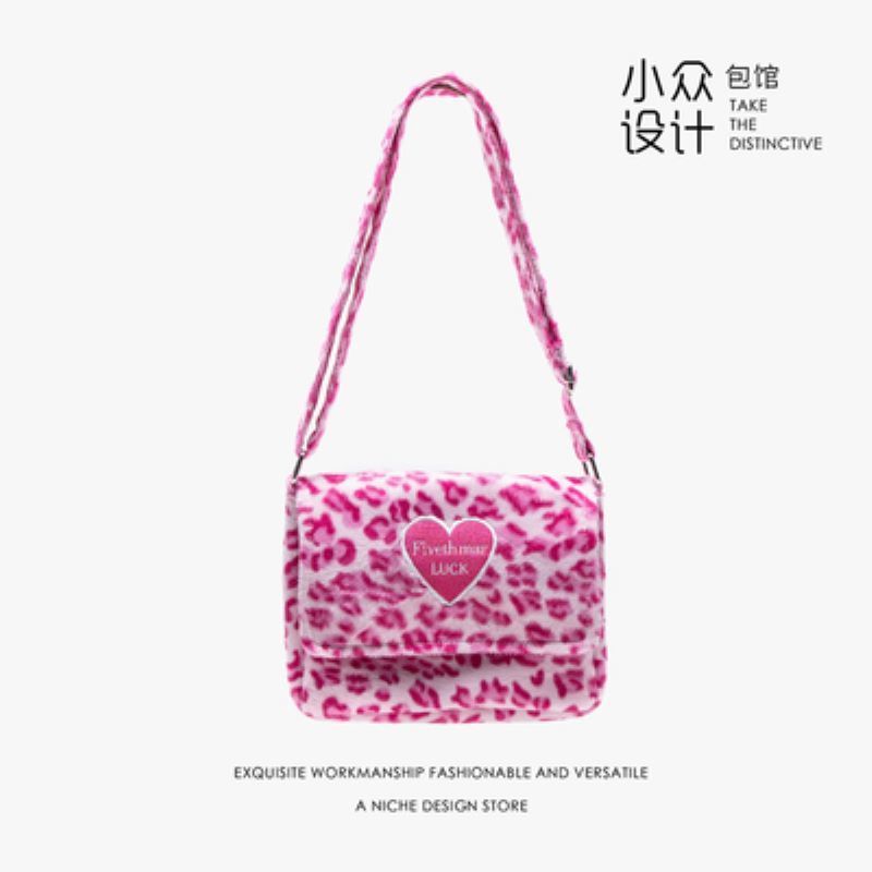 Leuke Luipaard Print Vrouwen Furry Schouder Crossbody Bag Zachte Pluche Cool Meisjes Messenger Tassen Dames Portemonnee Handtassen: pink