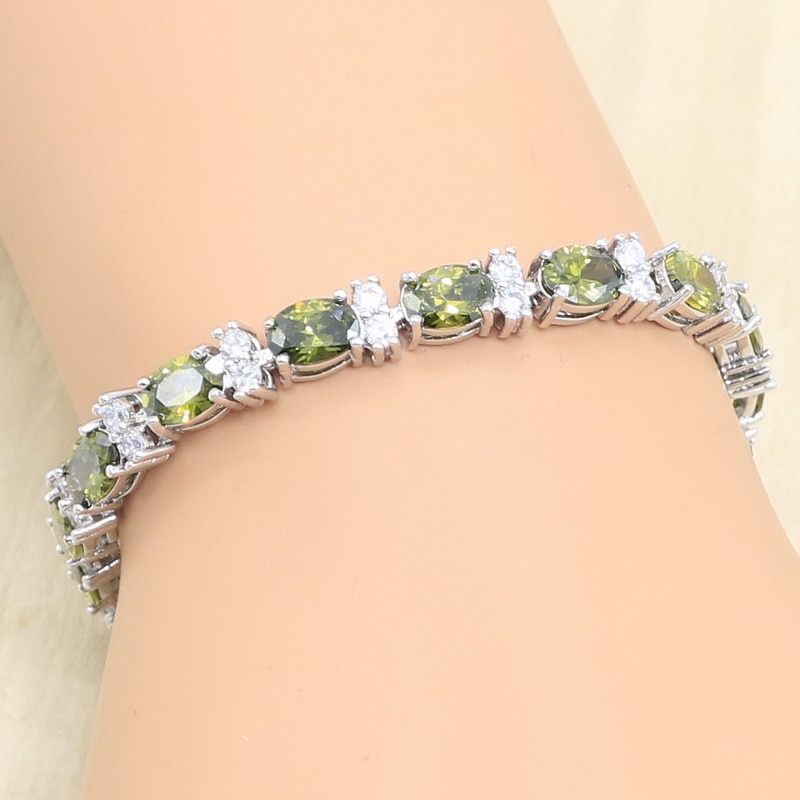 Pulsera de Color plata para mujer, 3 colores, verde, morado, circón 19cm, de joyería