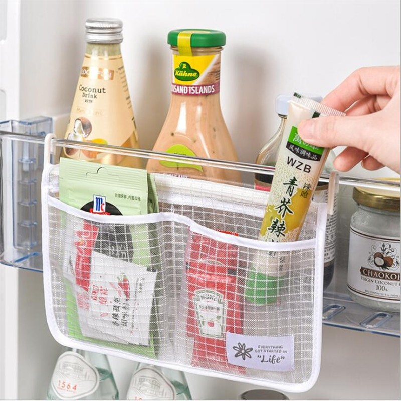 1pc Refrigerator Door Organizer, Fridge Hanging Mesh Bag For Kitchen Storage Bag