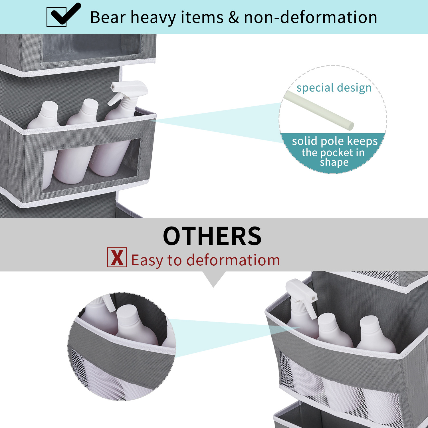 Organizador colgante sobre la puerta, 1/3/4/5 bolsillos grandes sobre la puerta, montaje en pared, ganchos de almacenamiento, ropa para baño y dormitorio