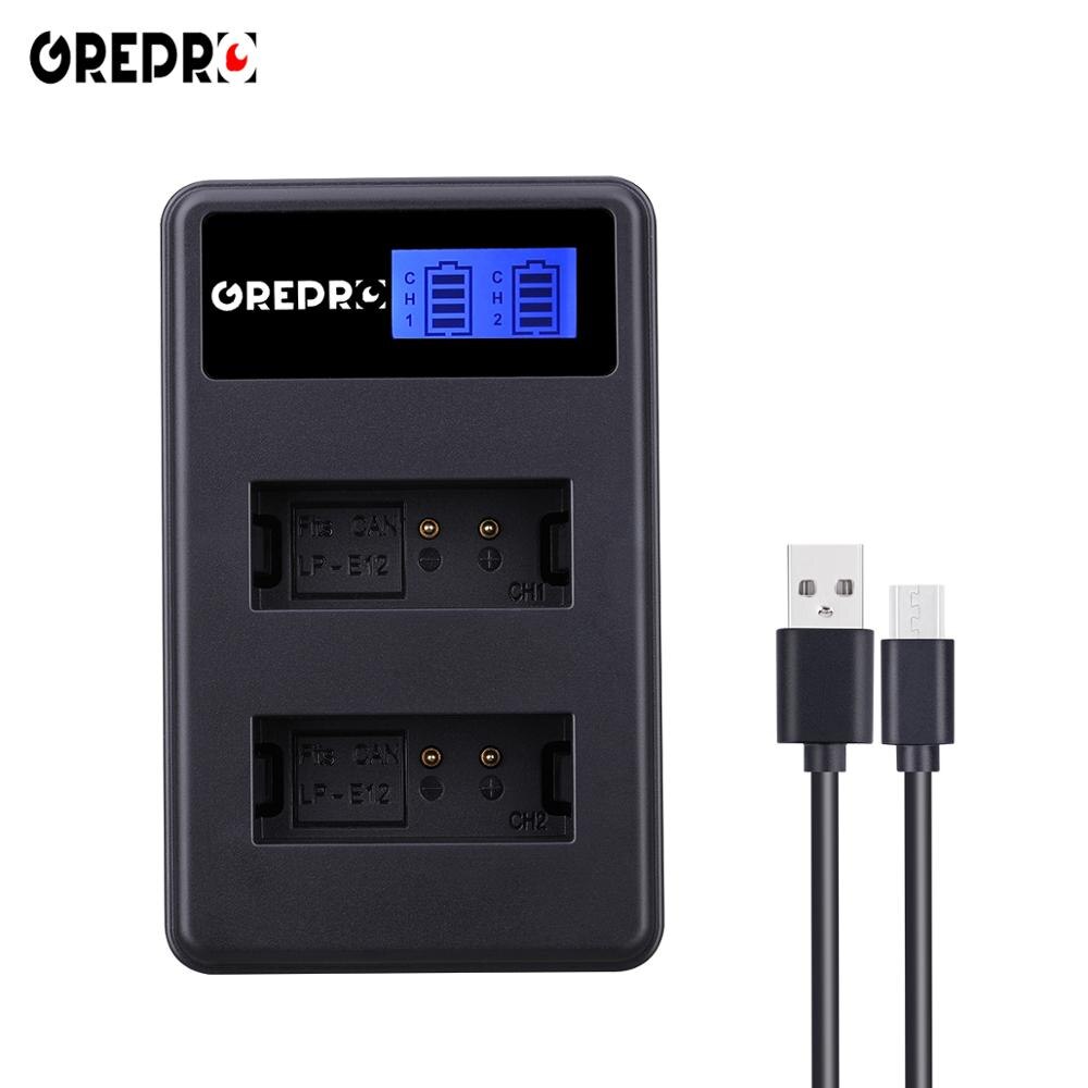 2 stuks 1200 mah lp -e12 lp e12 lpe 12 li- ion batterij + lcd usb dubbele oplader voor canon eos  m50,  eos  m100,100d kiss  x7 rebel  sl1 camera: Oplader