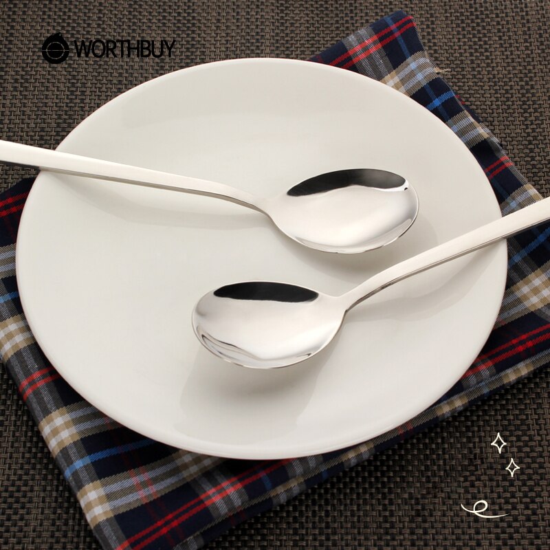 WORTHBUY 2 Pcs/Set Korean Dinner Spoon 304 Stainless Steel Long Handle Soup Table Spoon Restaurant Kitchen Serving Spoon Set