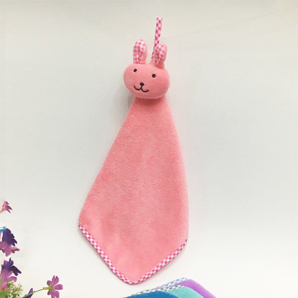 Cute Bunny Coral Fleece Hand Towel Kitchen Hanger Washcloth Lovely LBV: Pink