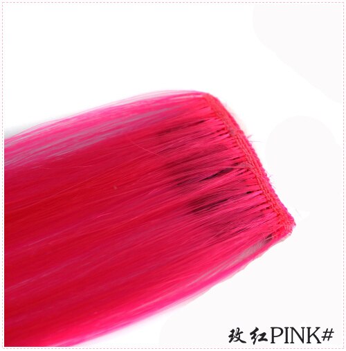 LIHUI-extensiones de cabello sintético para mujer, mechones de pelo largo y liso, con Clip, para resaltar, Color arcoíris, Color rosa: PINK