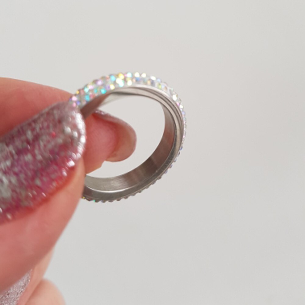 NIBA Stainless Steeing Women Wedding Ring For Women AB Colored Ring Pave Clear Zircon Party Jewelry Accessories