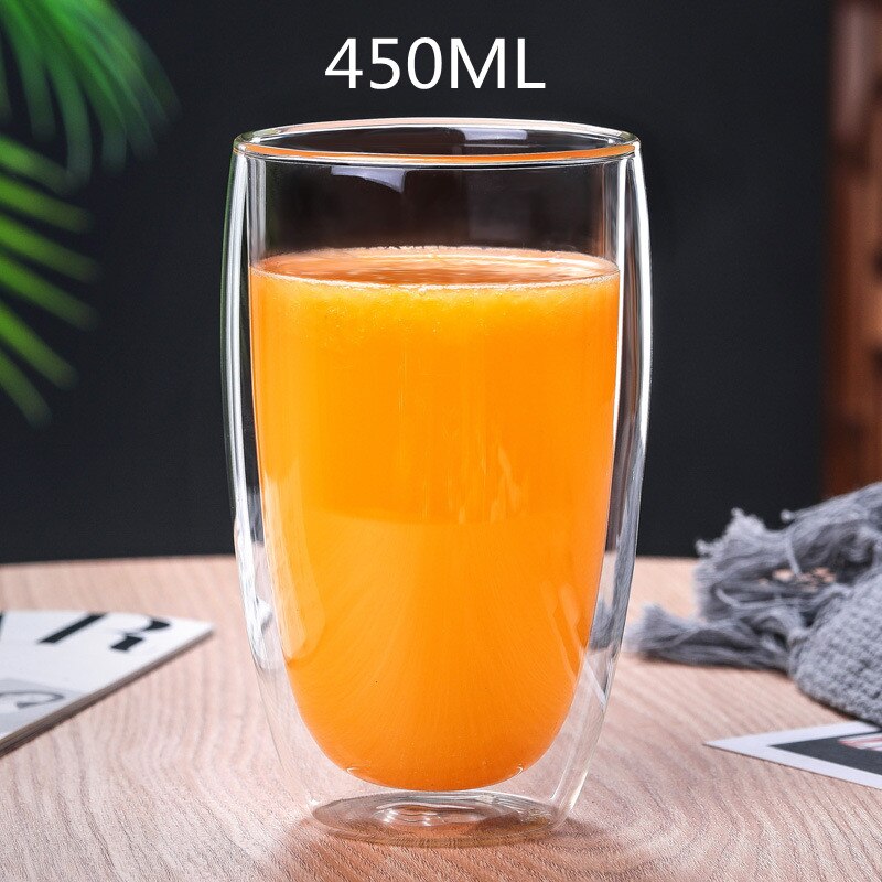 Juego de tazas de café con cristal doble, conjunto de vasos de vidrio para expreso, cerveza, té, whisky, hechos a mano, para beber: 1pcs-450ml
