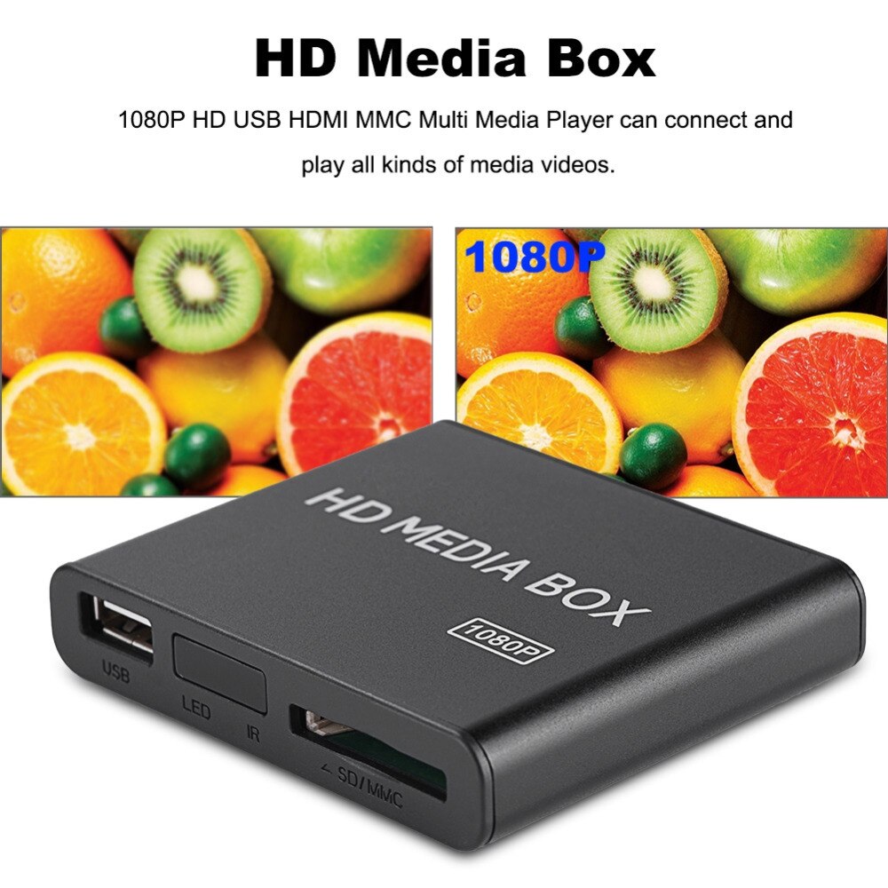 Mini boîtier externe Full HD 110/240V, 1080P, lecteur multimédia, compatible USB, MMC, RMVB, MP3, AVI, MKV