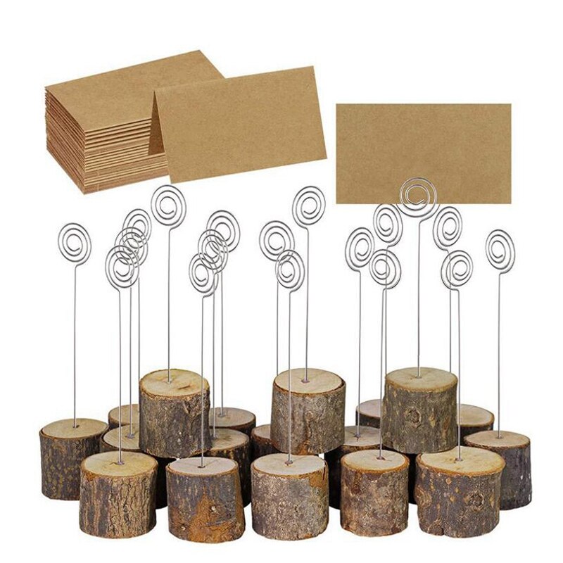 20 Uds. Tocón de madera de boda nombre lugar tarjeta soporte estante Mesa número tarjeta Clip madera artesanía decoración suministros para en casa