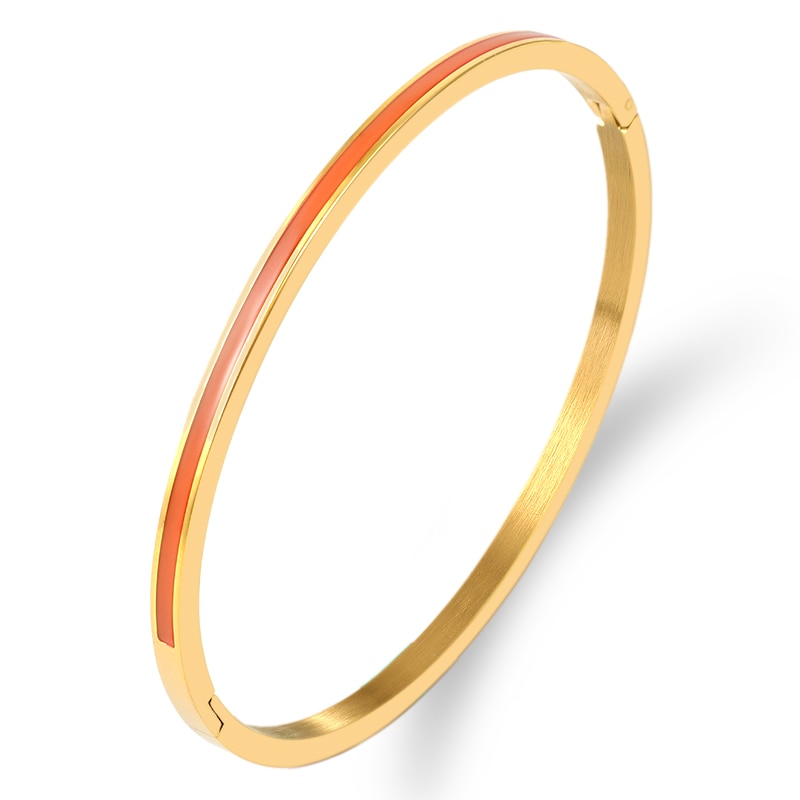 V-339 Thin Colorful Orange Enamel Bangles Bracelets for Women Party Bangles 361L Stainless Steel Jewelry