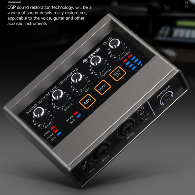 TEYUN Q-16 Sound Mixer Audio Card Channel Monitoring Electric Guitar Live Recording For Studio Interface Singing DJ