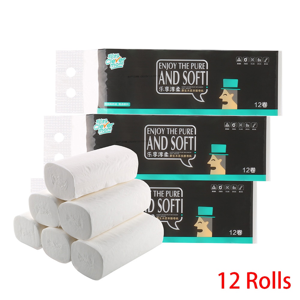 12 Rolls/Lot 4 Layers Home Bath Kitchen Tissue Roll Coreless Toilet Paper Toilet Paper Comfortable Wood Pulp Toilet Roll Paper