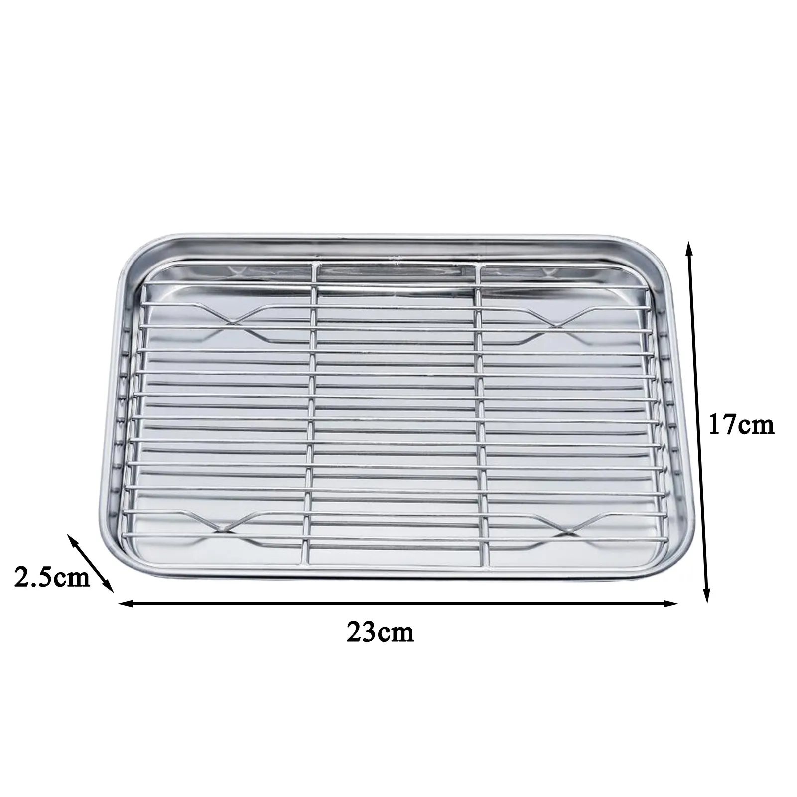 Bageplade med aftageligt kølestativ sæt rustfrit stål bradepande, giftfri, brugt til ovn, grillbakke tåler opvaskemaskine: S 23 x 17cm