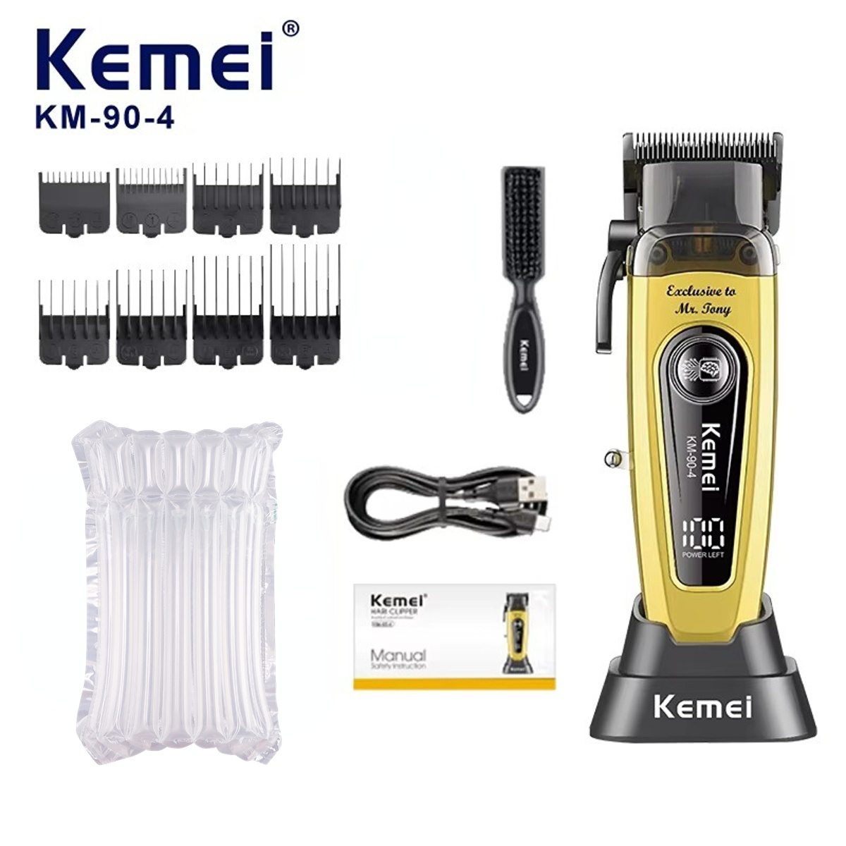 Kemei Cortapelos Oferta especial 11500 RPM Cortadora de pelo Mejor Motor sin escobillas Eléctrica Cortapelos Más vendida Cuchilla DLC Cortapelos para hombre KM-90-4: Negro