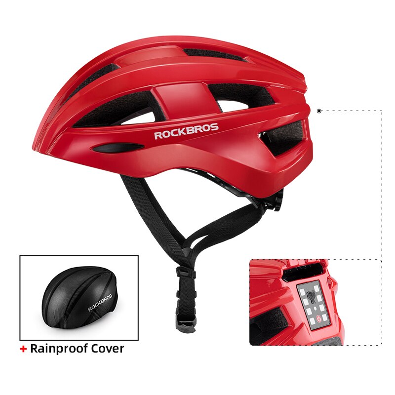 ROCKBROS-casco con luz LED integrada para ciclismo, casco con iluminación trasera, alerta reflectante EPS + PC, para bicicleta de montaña y carretera: ZK-013RD 55-60cm