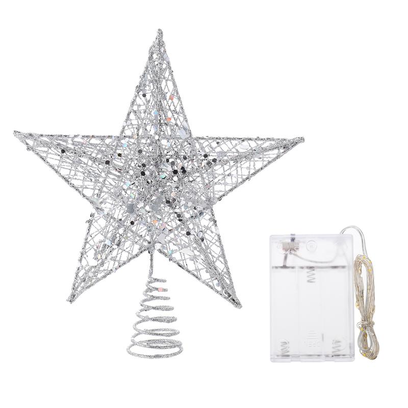 1 Set Glitter Tree Topper Star LED String Lamp Without Battery Iron Glittering Powder Christmas Tree Top Star Lamp