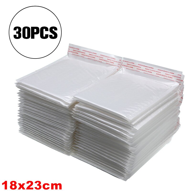 10/30/50 Stks/partij Kleurrijke Schuim Envelop Tassen Zelf Seal Mailers Enveloppen Met Bubble Mailing Zak pakketten Zakken: White 18x23cm 30Pcs