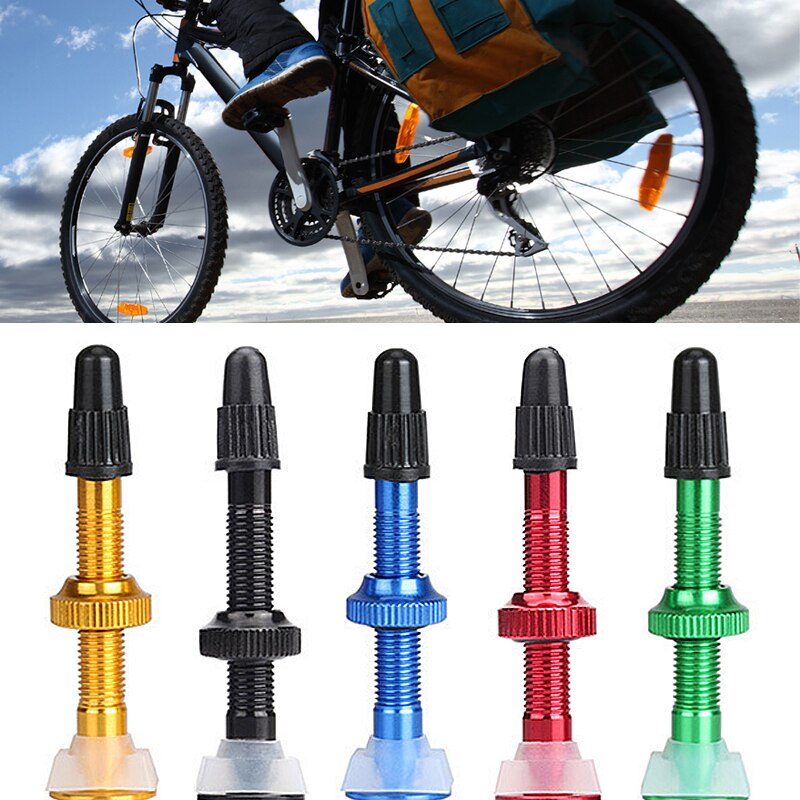 Bicycle 1Pair 40/60mm Presta Valve Road MTB Bicycle Tubeless Tires Alloy Stem Cycling Tubeless Sealant Compatible Vacuum Nozzle