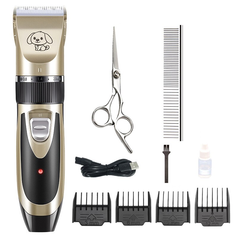 Hond Clipper Professionele Elektrische Pet Hair Trimmer Voor Honden Katten Grooming Elektrische Scheerapparaat Set Kat Haar Snijden Remover Machine: Gold set-D