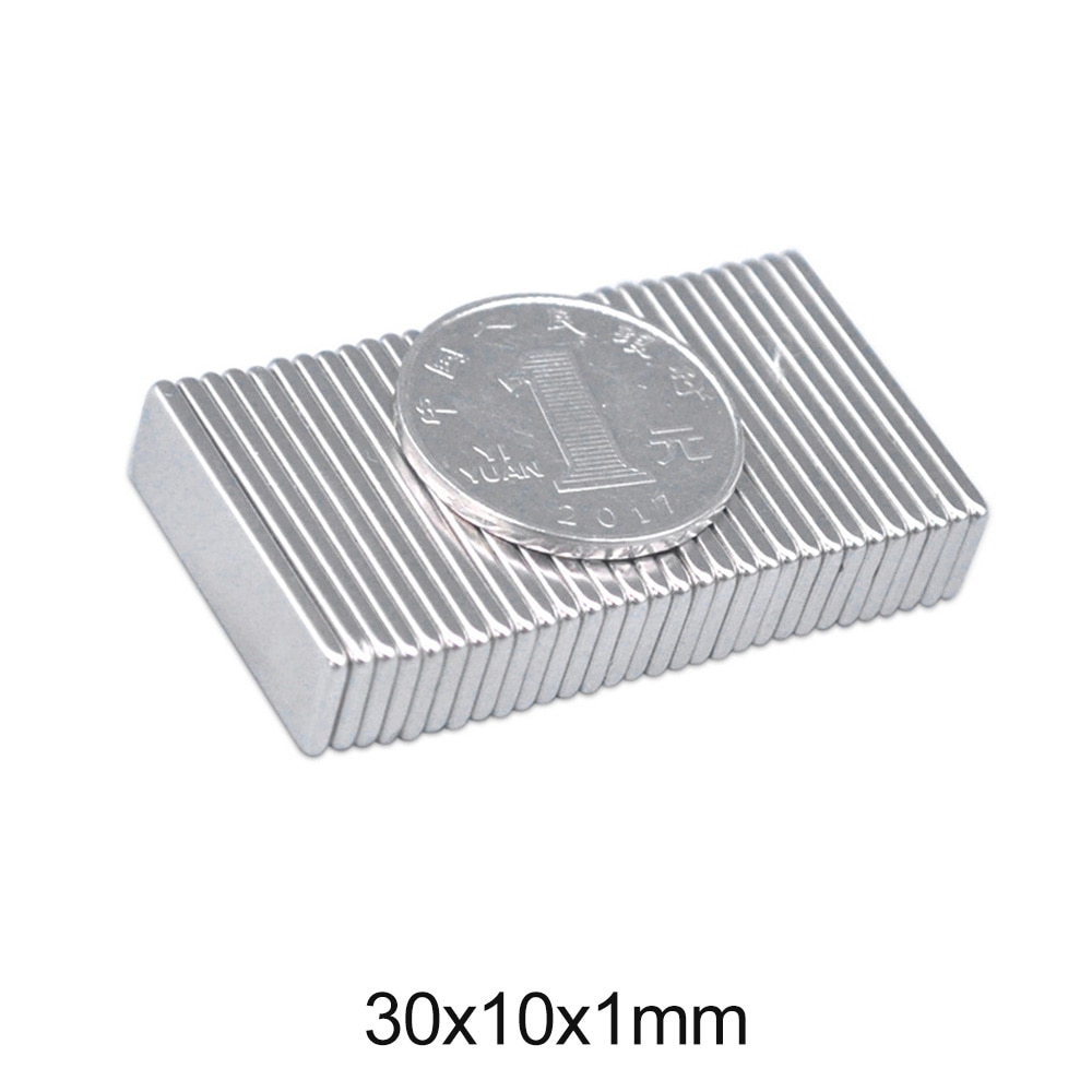 10 ~ 200 Stuks Dunne Quadrate Permanente Magneet 30X10X1 Dikte 1Mm Neodymium Magneet N35 30X10X1Mm Blok Sterke Magneet Vel 30*10*1