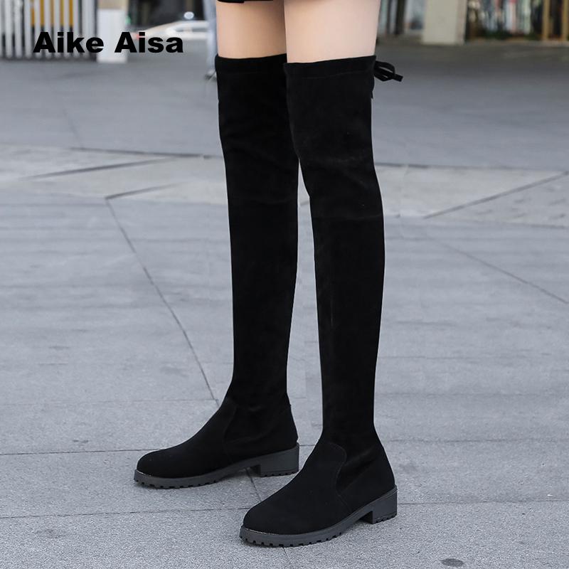 Größe 35-41 Winter Über Das Knie Stiefel Frauen strecken Stoff Oberschenkel Hohe sexy Frau Schuhe Lange Bota Feminina zapatos de mujer #66