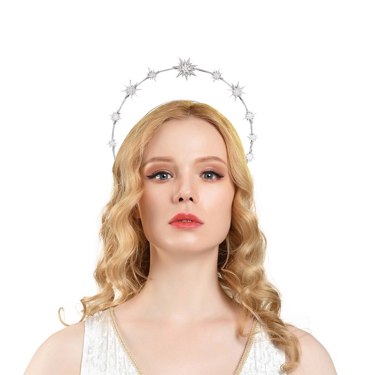 Moon Stars Halo Crown Celestial Crown Goddess Crown Halo Headband Bridal Headpiece Tiara Boho Wedding Birthday: Silver 1
