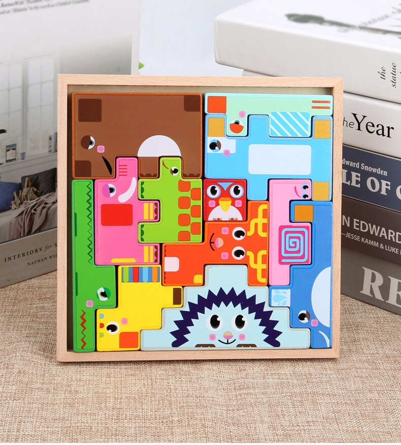 Wooden Animal 3D Jigsaw Puzzles Early Childhood Educational Puzzle Shape Recognition Matching
