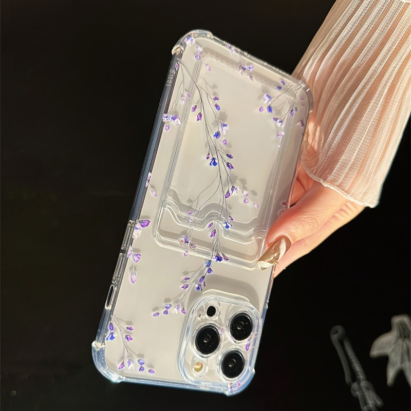 Funda de teléfono con tarjetero transparente para iPhone 15 Pro Max, fundas para iPhone 11 12 13 14 16 XS X XR 7 8 Plus, funda con patrón de flor de ciruelo
