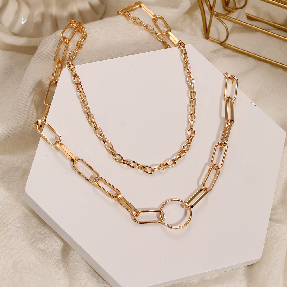 IPARAM Punk Gold Large Thick Chain Choker Necklace Female Geometric Gothic Geometric Chain Clavicle Necklace Jewelry: RAM0815-1