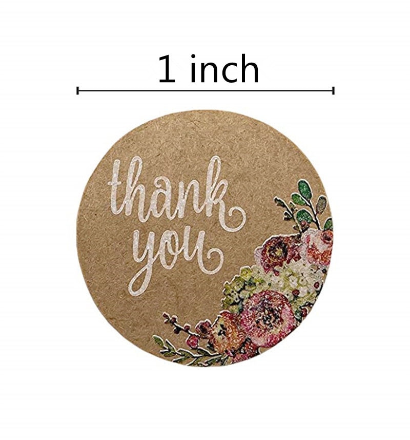 500Pcs/roll Thank You Stickers for seal labes 1inch Handmade Sticker Brown Kraft Floral scrapbooking cute Stationery sticker
