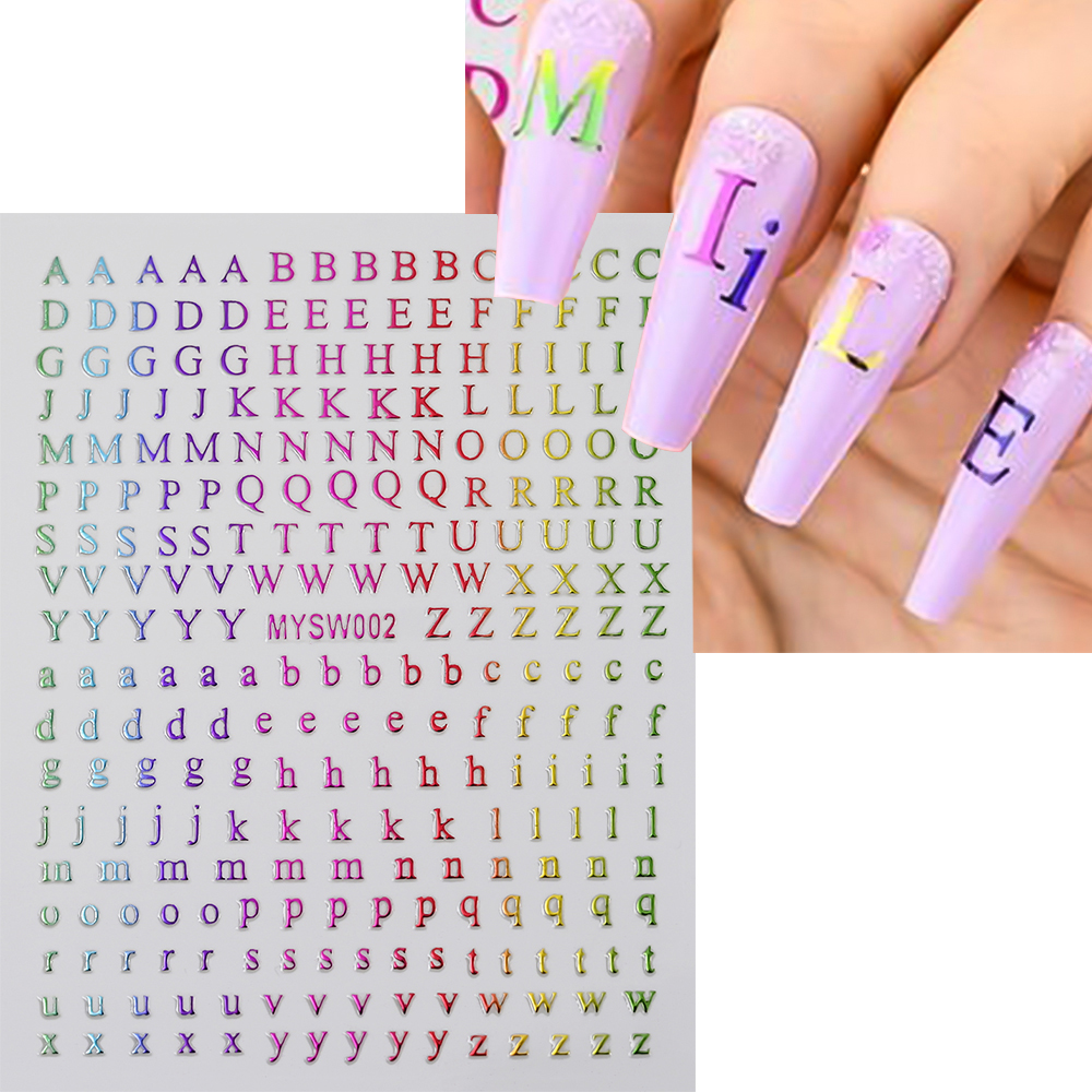 Calcomanías adhesivas con letras en inglés doradas y plateadas, pegatinas 3D metálicas con 26 alfabeto para decoración de uñas, deslizadores de manicura con letras 3D, 1 ud.