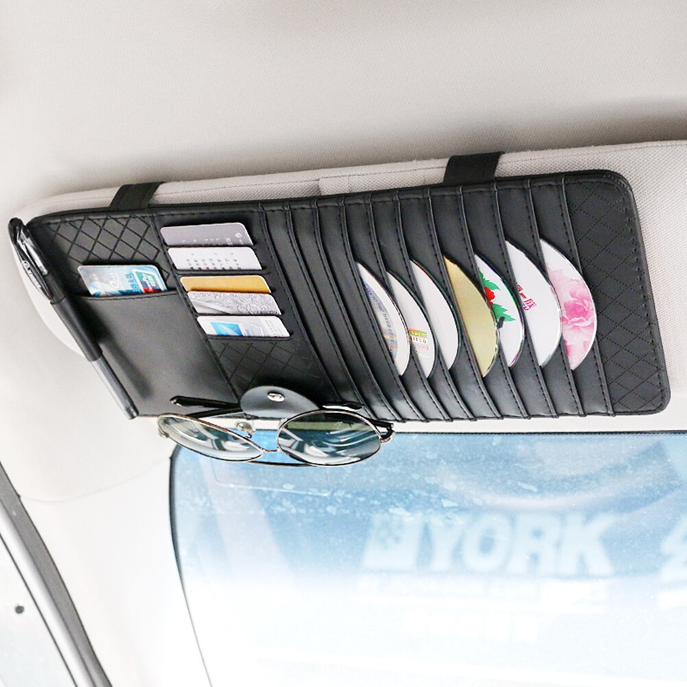 Pu Lederen Zonneklep Houder Tas Installeren Card Slot Pen Cd Lederen Organizer Houder Clips Voor Auto Voertuig Accessoires a30