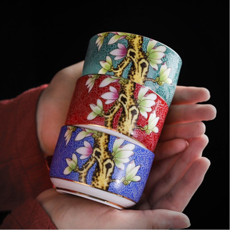 6pc Tea cup set Jingdezhen Enamel Color High Phnom Penh Ceramic Cups Hand-painted Tea Bowl Set Chinese Kungfu Tea Set