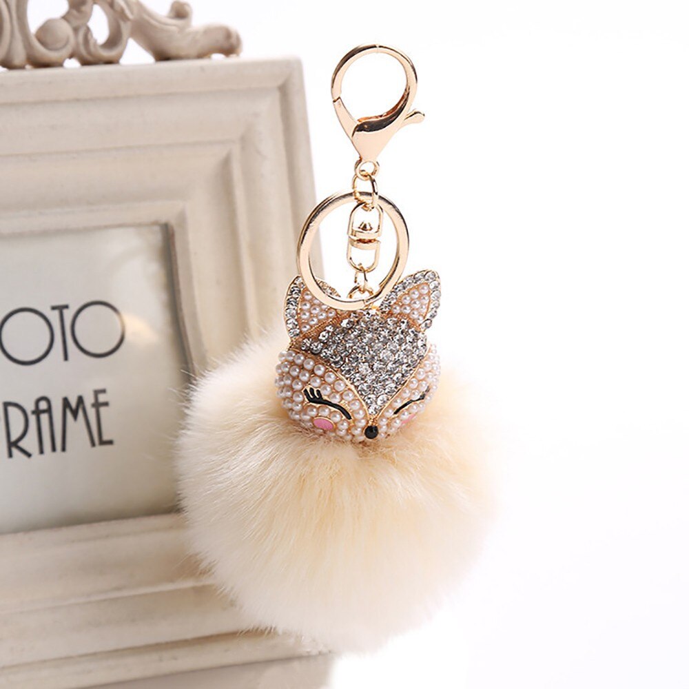 neue Kleine Fuchs Porte Clef Frauen Flauschigen Keychain Pompom Llavero Gefälschte Kaninchen Fuchs Pelz Ball Tasche Schlüssel Kette Chaveiro sleutelhange: Beige