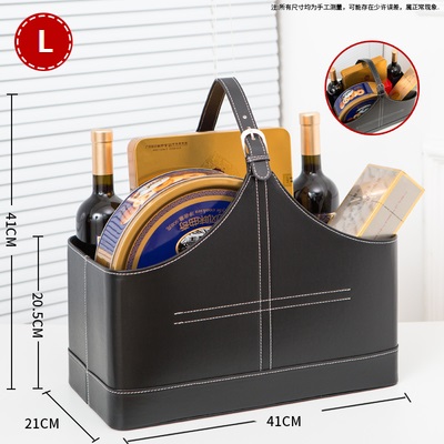 Förvaringskorg i imiterat pu-läder, bärbar förvaringskorg för frukt: Vinröd