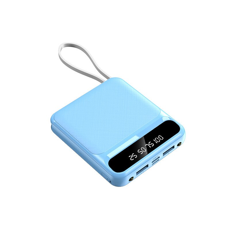 Mini Power Bank 20000Mah Ingebouwde Kabel Voor Android Ios Type-C Adapter Led Zaklamp Met Digitale Display draagbare Powerbank: Blauw