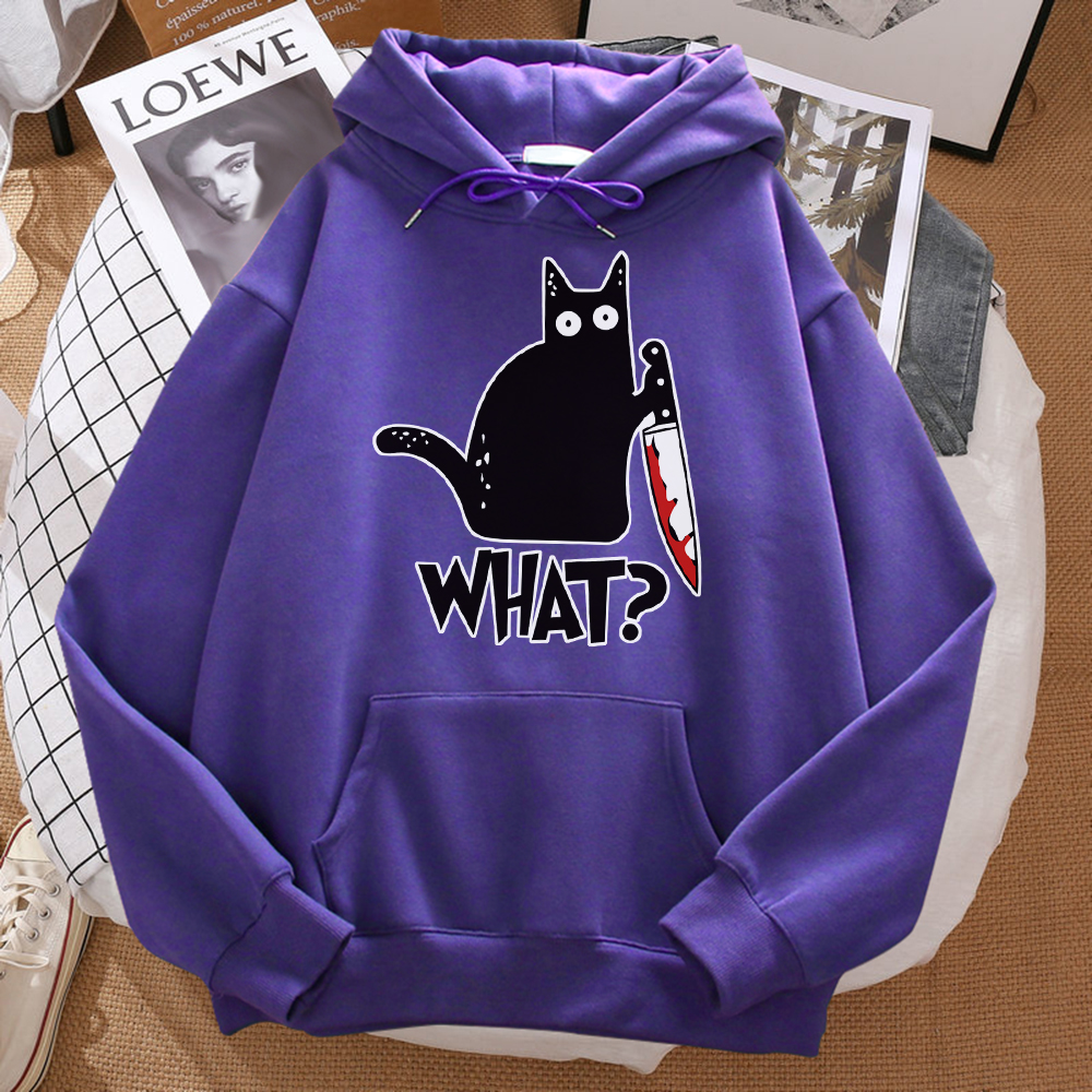 Que lindo pequeño gato negro sosteniendo un cuchillo hombres Sudadera con capucha calle polar Sudadera con capucha Hipster otoño sudadera Hip Hop ropa mujer